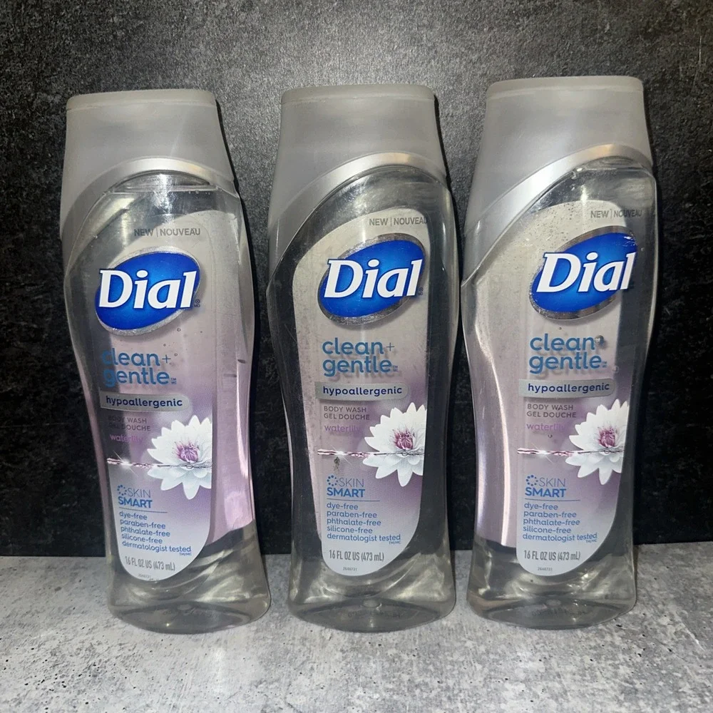 3 X DIAL CLEAN + GENTLE HYPOALLERGENIC BODY WASH WATERLILY 16oz Cracked Caps